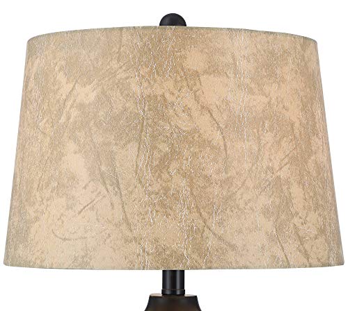 Franklin Iron Works Kaly Rustic Traditional Table Lamps 25" High Set of 2 with USB Charging Port Hammered Oil Rubbed Bronze Faux Leather Drum Shade for Living Room Desk Bedroom House Bedside