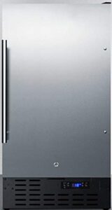 summit appliance ff1843bssada ada compliant 18" wide built-in undercounter all-refrigerator with stainless steel door, black cabinet, digital thermostat, automatic defrost and front lock