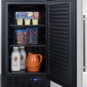 Summit Appliance FF1843BSSADA ADA Compliant 18" Wide Built-in Undercounter All-refrigerator with Stainless Steel Door, Black Cabinet, Digital Thermostat, Automatic Defrost and Front Lock