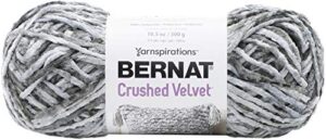 bernat crushed velvet yarn, soft gray, aqua