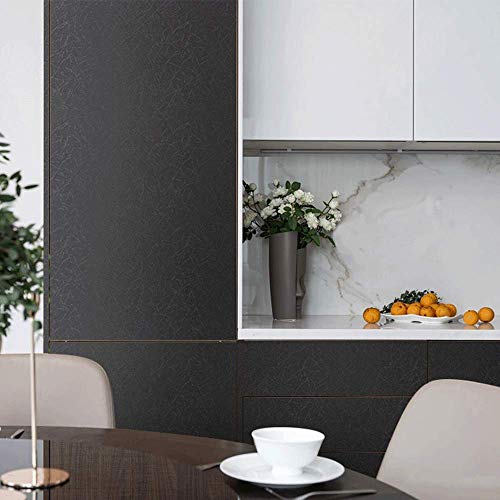 Abyssaly 15.7 inch X 118 inch Black Silk Wallpaper Embossed Self Adhesive Peel and Stick Wallpaper Removable Kitchen Wallpaper Vinyl Black Wallpaper Cabinet Furniture Textured Wallpaper