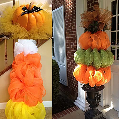 Supla 4 Colors Fall Autumn Tulle Rolls Orange Yellow Brown Tulle Fabric Ribbon Tulle Netting Rolls Spool - 6" by 25 Yards/Spool for Fall Wreath Autumn Crafts Hair Accessories Bows Party Table Skirt