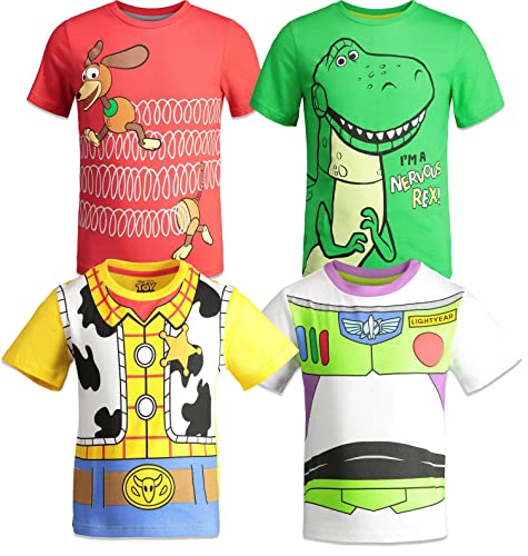 Disney Pixar Toy Story Buzz Lightyear Woody Rex Slinky Dog Big Boys 4 Pack T-Shirts Multi 18