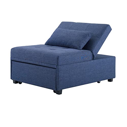 Powell Furniture Linon Boone Upholstered Convertible Sofa Bed in Blue