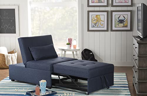 Powell Furniture Linon Boone Upholstered Convertible Sofa Bed in Blue