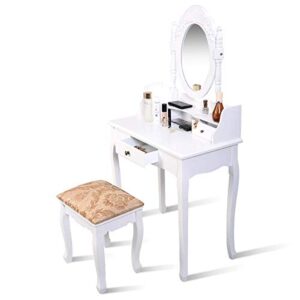 Giantex Vanity Set Makeup Dressing Table with Mirror, White Vanity Tables for Bedroom Bathroom Large Dress Table Vanity Desk with Padded Bench Chair, Vanities with Stool