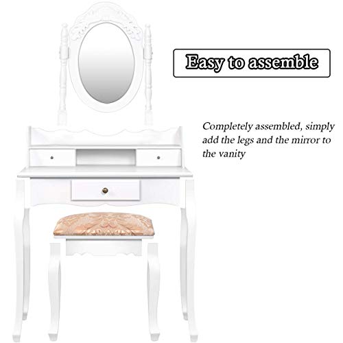 Giantex Vanity Set Makeup Dressing Table with Mirror, White Vanity Tables for Bedroom Bathroom Large Dress Table Vanity Desk with Padded Bench Chair, Vanities with Stool