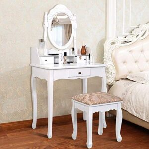 Giantex Vanity Set Makeup Dressing Table with Mirror, White Vanity Tables for Bedroom Bathroom Large Dress Table Vanity Desk with Padded Bench Chair, Vanities with Stool