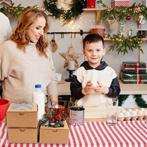 NPLUX 50pcs Cookie Boxes with Window Bakery Boxes Small Treat Boxes Mini Pie Boxes Pastry Boxes 4x4x2.5in(Brown)