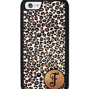 White Gold Foil Leopard Personalized Initial Apple iPhone Black Rubber Phone Case Compatible with iPhone 14 Pro Max, Pro, Max, iPhone 13 Pro Max Mini, 12 Pro Max Mini, 11 Pro Max X XS Max XR 8 7 Plus