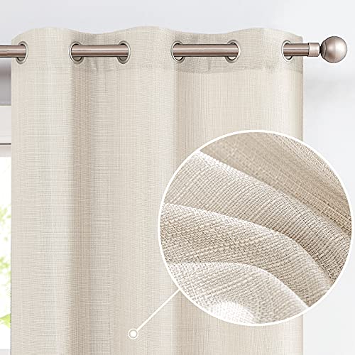 jinchan Beige Linen Textured Curtains 84 Inch Long 2 Panels for Living Room Grommet Top Light Filtering Window Drapes for Bedroom Heathered Beige