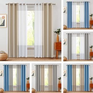 jinchan Beige Linen Textured Curtains 84 Inch Long 2 Panels for Living Room Grommet Top Light Filtering Window Drapes for Bedroom Heathered Beige