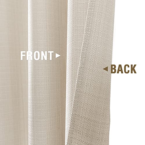 jinchan Beige Linen Textured Curtains 84 Inch Long 2 Panels for Living Room Grommet Top Light Filtering Window Drapes for Bedroom Heathered Beige