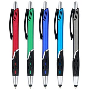 stylus pens - 2 in 1 touch screen & writing pen, sensitive stylus tip - for your ipad, iphone, kindle, nook, samsung galaxy & more - assorted colors, 5 pack