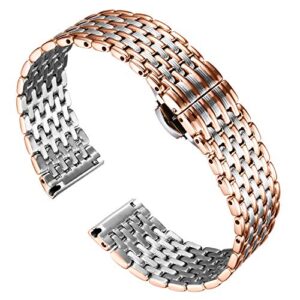 binlun ultra thin mesh stainless steel watch band light watch strap polished watch bracelets replacement 12mm/14mm/16mm/18mm/20mm/22mm for men women with butterfly buckle(silver and rose gold,18mm)