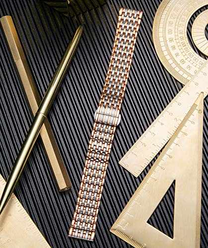 BINLUN Ultra Thin Mesh Stainless Steel Watch Band Light Watch Strap Polished Watch Bracelets Replacement 12mm/14mm/16mm/18mm/20mm/22mm for Men Women with Butterfly Buckle(Silver and Rose Gold,18mm)