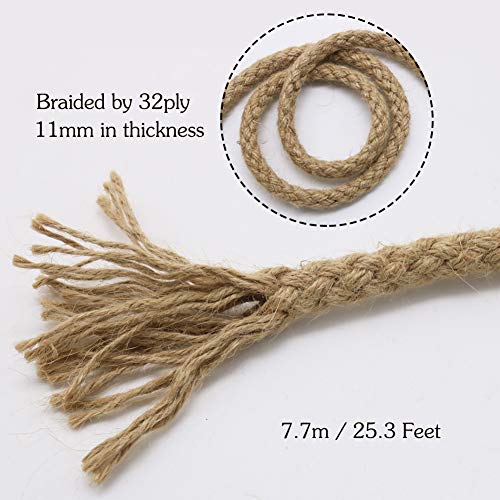 Tenn Well Braided Jute Rope, 25 Feet 11mm Thick Twine Rope for Crafting, Cat Scratching, Gardening, Bundling and Macrame Projects