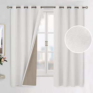 bgment linen textured 100% blackout curtains for bedroom, grommet double layers thermal insulation room darkening curtains with liner for living room, 2 panels, 52 x 63 inches, off white