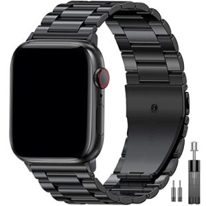epuly compatible with apple watch band 49mm 45mm 44mm 42mm 41mm 40mm 38mm, business stainless steel metal watchband for iwatch strap ultra se series 8 7 6 5 4 3 2 1 men & women (black, 49mm 45mm 44mm 42mm)