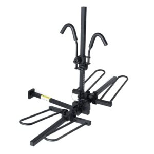 kac e2 1.25" & 2" hitch mounted rack 2-bike platform style carrier for standard and fat tire bicycles - 2 bikes x 30 lbs (60 lbs total) heavy weight capacity - hitch adapter included