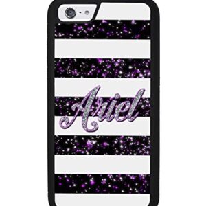 Purple Silver Glitter Bars Personalized Apple iPhone Black Rubber Phone Case Compatible with iPhone 14 Pro Max, Pro, Max, iPhone 13 Pro Max Mini, 12 Pro Max Mini, 11 Pro Max X XS Max XR 8 7 Plus