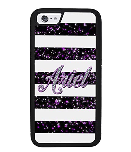 Purple Silver Glitter Bars Personalized Apple iPhone Black Rubber Phone Case Compatible with iPhone 14 Pro Max, Pro, Max, iPhone 13 Pro Max Mini, 12 Pro Max Mini, 11 Pro Max X XS Max XR 8 7 Plus