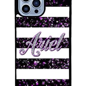 Purple Silver Glitter Bars Personalized Apple iPhone Black Rubber Phone Case Compatible with iPhone 14 Pro Max, Pro, Max, iPhone 13 Pro Max Mini, 12 Pro Max Mini, 11 Pro Max X XS Max XR 8 7 Plus