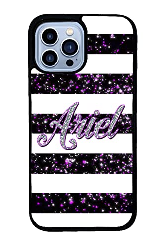 Purple Silver Glitter Bars Personalized Apple iPhone Black Rubber Phone Case Compatible with iPhone 14 Pro Max, Pro, Max, iPhone 13 Pro Max Mini, 12 Pro Max Mini, 11 Pro Max X XS Max XR 8 7 Plus