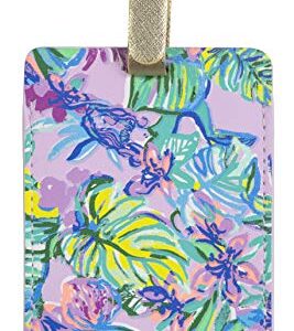 Lilly Pulitzer Leatherette Luggage Tag with Secure Strap, Colorful Suitcase Identifier for Travel, Mermaid in the Shade