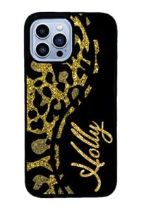 leopard skin golden personalized apple iphone black rubber phone case compatible with iphone 14 pro max, pro, max, iphone 13 pro max mini, 12 pro max mini, 11 pro max x xs max xr 8 7 plus