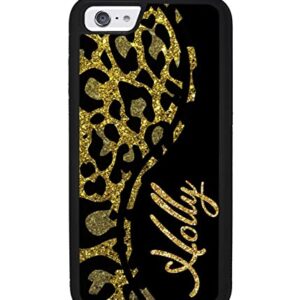 Leopard Skin Golden Personalized Apple iPhone Black Rubber Phone Case Compatible with iPhone 14 Pro Max, Pro, Max, iPhone 13 Pro Max Mini, 12 Pro Max Mini, 11 Pro Max X XS Max XR 8 7 Plus