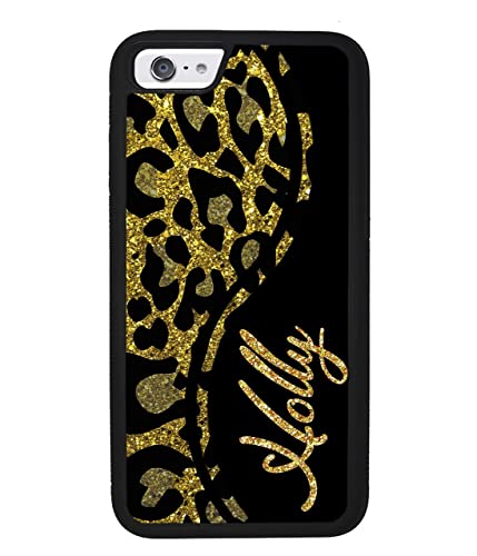 Leopard Skin Golden Personalized Apple iPhone Black Rubber Phone Case Compatible with iPhone 14 Pro Max, Pro, Max, iPhone 13 Pro Max Mini, 12 Pro Max Mini, 11 Pro Max X XS Max XR 8 7 Plus