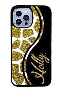 giraffe skin gold personalized apple iphone black rubber phone case compatible with iphone 14 pro max, pro, max, iphone 13 pro max mini, 12 pro max mini, 11 pro max x xs max xr 8 7 plus