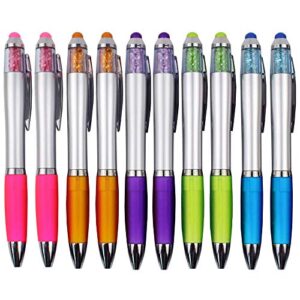 misibao stylus pens for touch screens, medium point pens with crystals for women and kids black ink pen with stylus ballpoint pens with comfort grip for the ipad(10 count+4 refills)