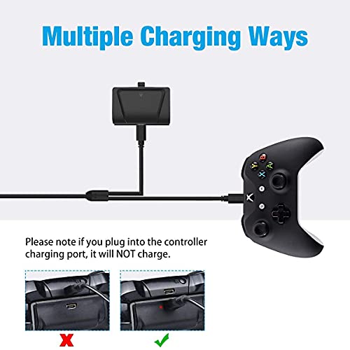 Rechargeable Battery Pack for Xbox One, 2x1200mAH Battery Pack with 4FT 2 in 1 Micro USB Charging Cable, Play and Charge Kit for Xbox One/One S/One X/Elite(Not for Xbox Series X/S Controller)