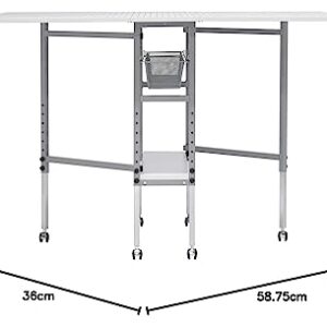 Sew Ready Foldable Hobby and Cutting Grid Table - 58.75" W x 36.5" D White Arts and Crafts Table with Grid Top and Silver Storage Drawers