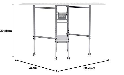 Sew Ready Foldable Hobby and Cutting Grid Table - 58.75" W x 36.5" D White Arts and Crafts Table with Grid Top and Silver Storage Drawers