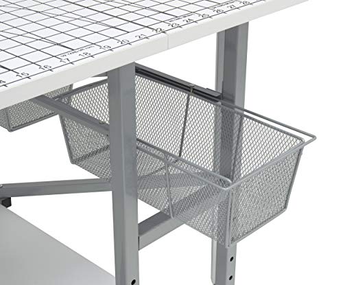 Sew Ready Foldable Hobby and Cutting Grid Table - 58.75" W x 36.5" D White Arts and Crafts Table with Grid Top and Silver Storage Drawers