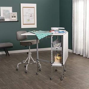 Sew Ready Foldable Hobby and Cutting Grid Table - 58.75" W x 36.5" D White Arts and Crafts Table with Grid Top and Silver Storage Drawers