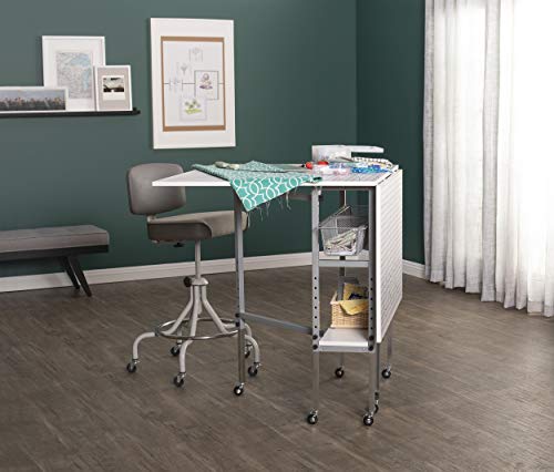 Sew Ready Foldable Hobby and Cutting Grid Table - 58.75" W x 36.5" D White Arts and Crafts Table with Grid Top and Silver Storage Drawers