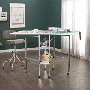 Sew Ready Foldable Hobby and Cutting Grid Table - 58.75" W x 36.5" D White Arts and Crafts Table with Grid Top and Silver Storage Drawers