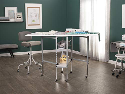 Sew Ready Foldable Hobby and Cutting Grid Table - 58.75" W x 36.5" D White Arts and Crafts Table with Grid Top and Silver Storage Drawers