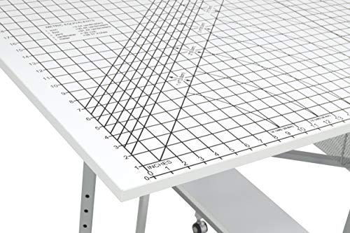 Sew Ready Foldable Hobby and Cutting Grid Table - 58.75" W x 36.5" D White Arts and Crafts Table with Grid Top and Silver Storage Drawers