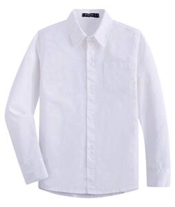 spring&gege boys' long sleeve dress shirts formal uniform woven solid, white, 9-10 years