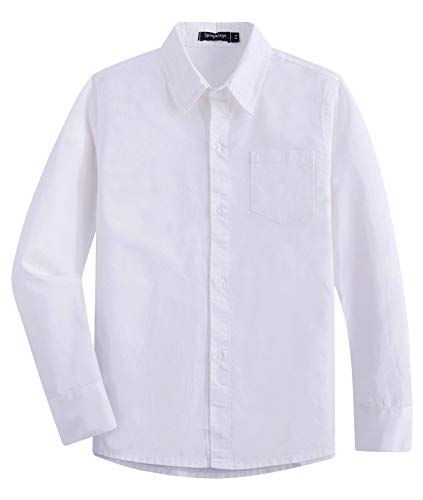 Spring&Gege Boys' Long Sleeve Dress Shirts Formal Uniform Woven Solid, White, 9-10 Years