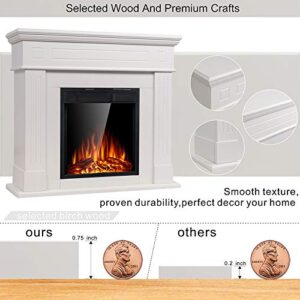 JAMFLY Electric Fireplace Mantel Package Wooden Surround Firebox TV Stand Free Standing Electric Fireplace Heater with Logs, Adjustable Led Flame, Remote Control, 750W-1500W, Lvory White…