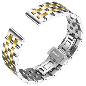 BINLUN Stainless Steel Watch Band with Curved and Straight End, Replacement Metal Watch Straps for Men Women 18mm/19mm/20mm/21mm/22mm/24mm in Silver, Gold, Black, Rose Gold, Two Toned