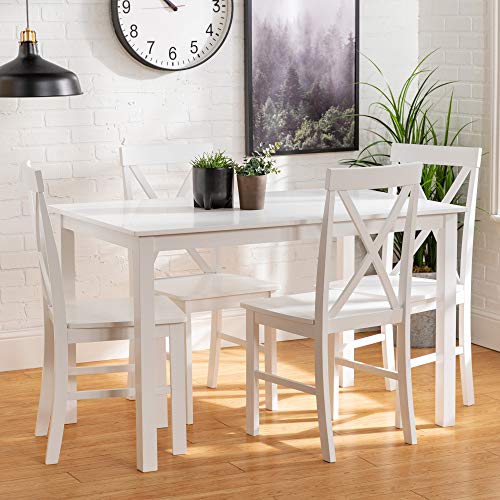 Walker Edison 4 Person Modern Farmhouse Wood Small Dining Table with 4 Chairs Set for Dining Room Kitchen, 48 Inch, White