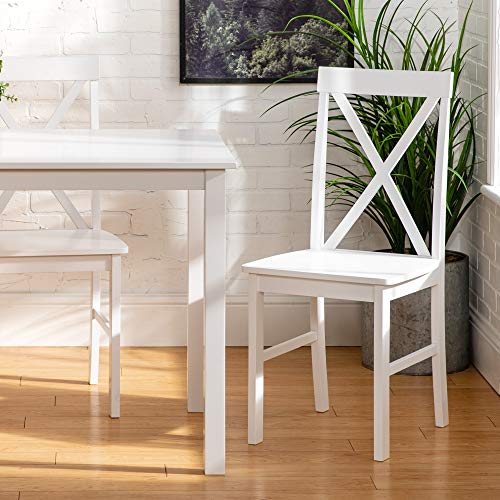 Walker Edison 4 Person Modern Farmhouse Wood Small Dining Table with 4 Chairs Set for Dining Room Kitchen, 48 Inch, White