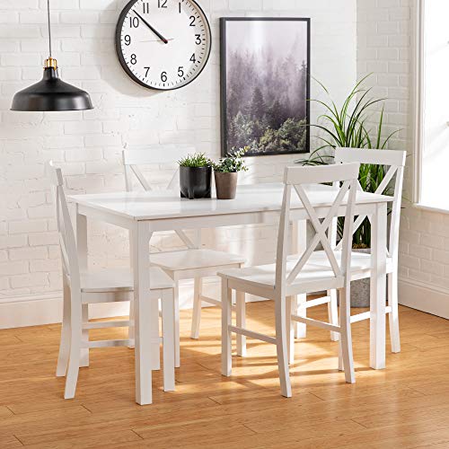 Walker Edison 4 Person Modern Farmhouse Wood Small Dining Table with 4 Chairs Set for Dining Room Kitchen, 48 Inch, White